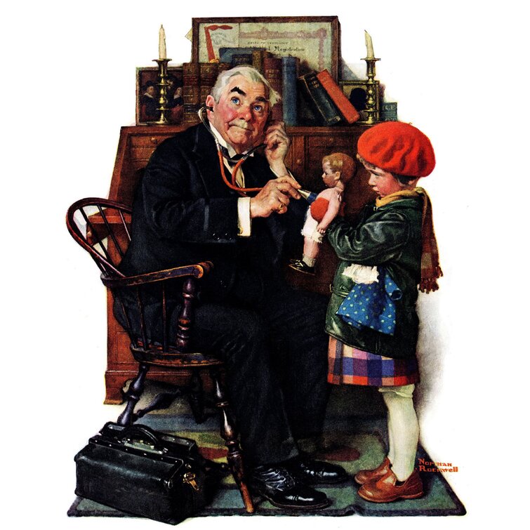 Vault W Artwork Doctor And The Doll by Norman Rockwell Painting